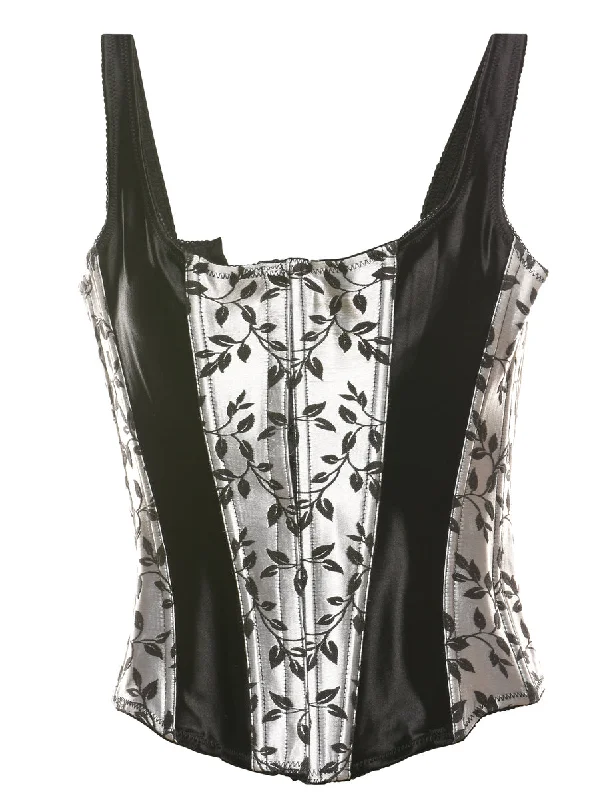 Weekend Deal Brocade Pattern Black & Silver Corset - S