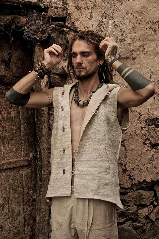 Weekend Bargains to Love Hemp Men Vest with Hoodie ⫸⫸
