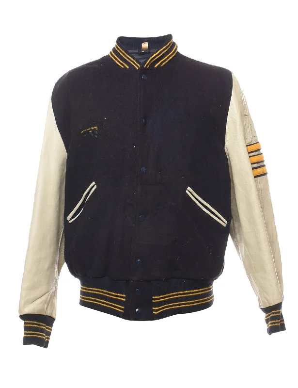 Best Seller Black, Yellow & Off-White Hylanders Embroidered Varsity Jacket - L
