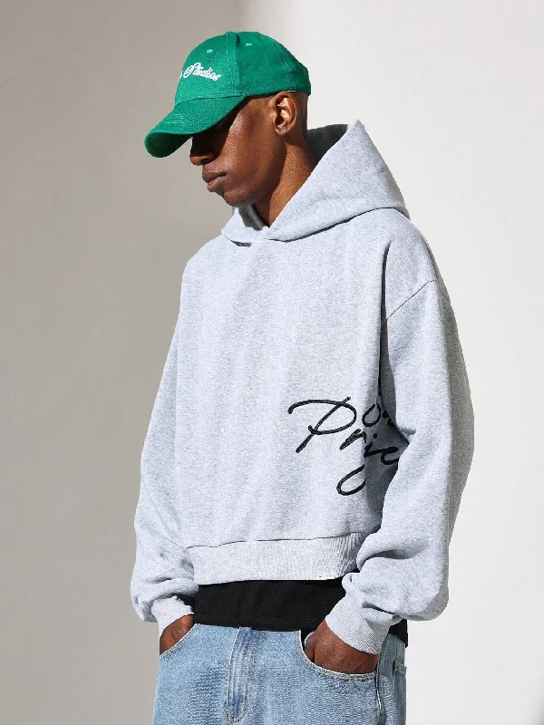 Exclusive Preview Crop Fit Overhead Hoodie With Script Embroidery Pattern