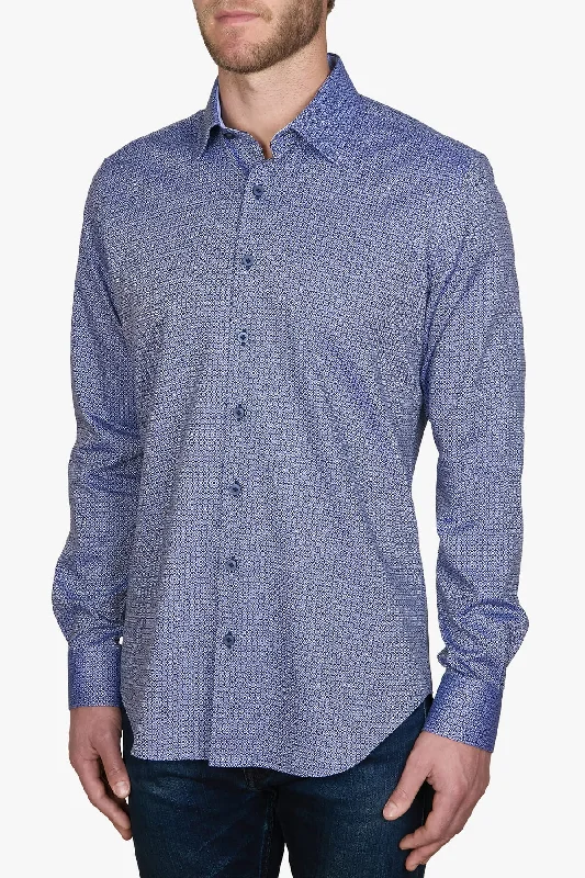 Now or Never Abelard | Circle-Work Herringbone Print Slim Fit Casual Shirt
