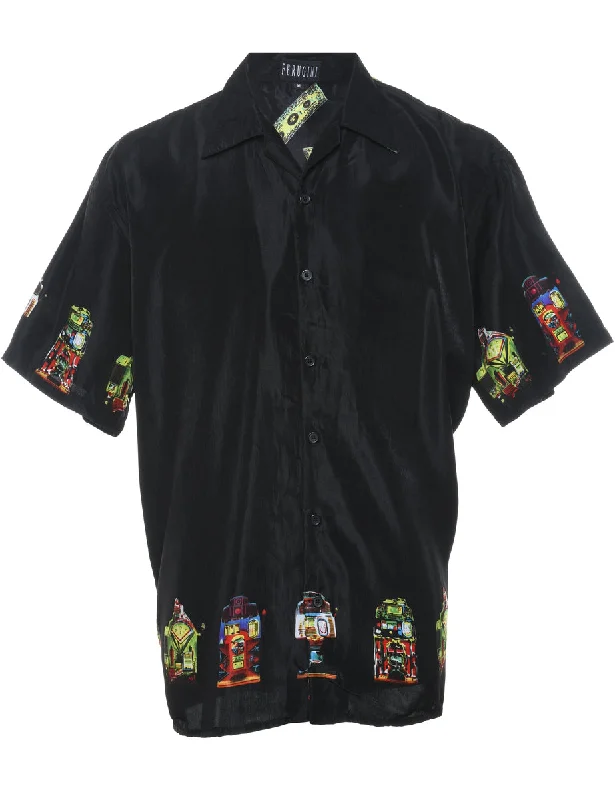 Black & Multi-Colour Y2K Graphic Design Shirt - XL