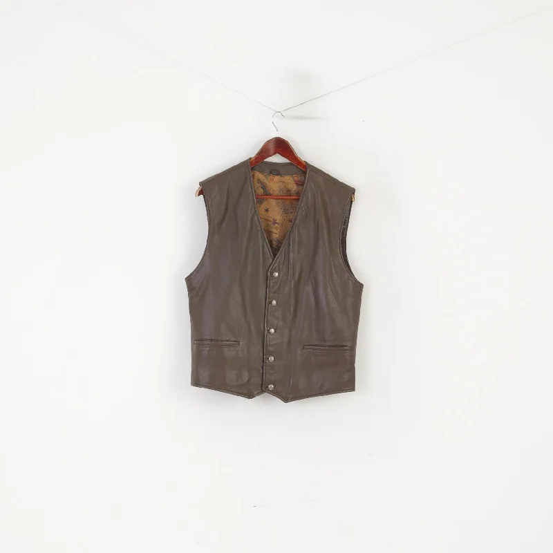 Price Fest Vintage Men 48 M Waistcoat Brown Leather Leder Buttoned Delrey Retro Vest