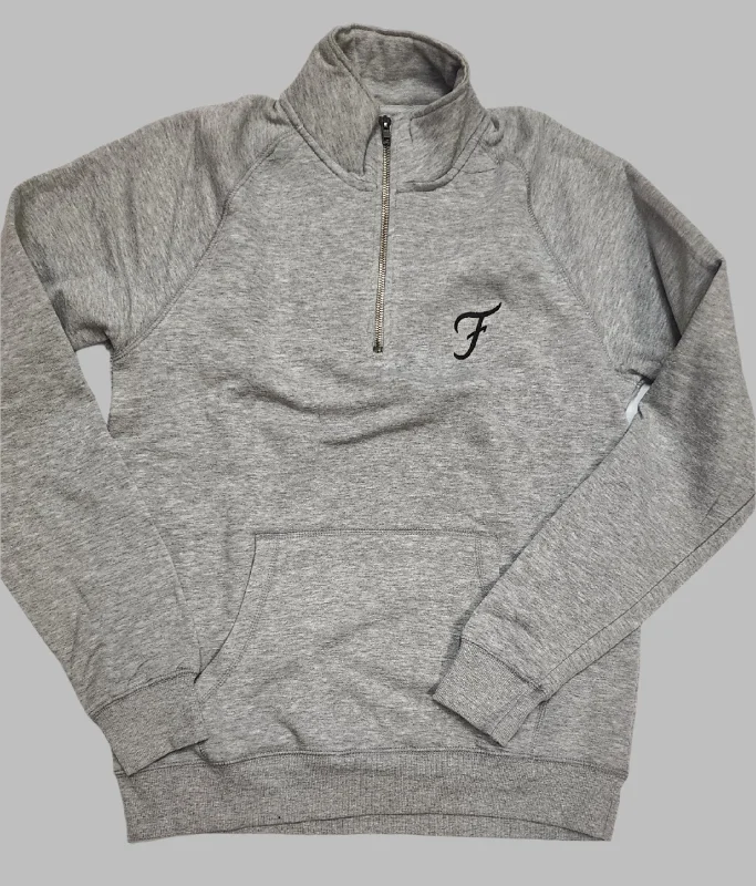 Super Bargain Embroidered Cursive F 1/4 Zip sweatshirt-Light Gray