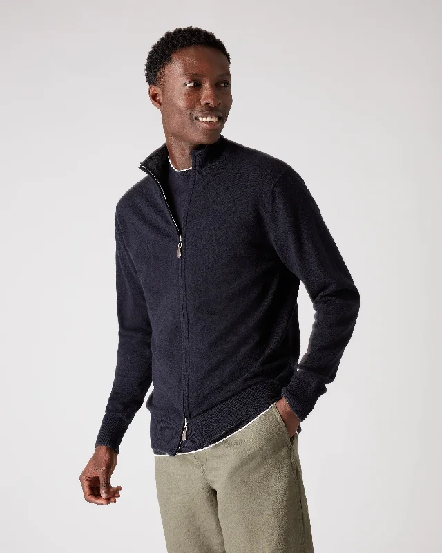 TIME-Limited Offer Men's Knightsbridge Full Zip Cashmere Sweater Navy Blue