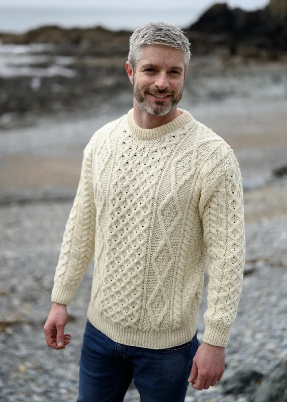 Limited Quantity Unisex Aran Wool Sweater | Natural