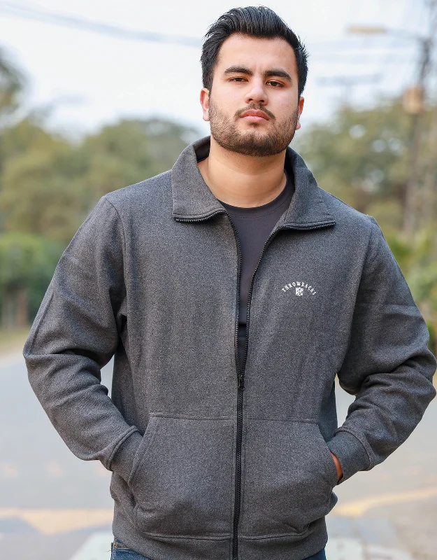 New Markdowns Men Fashion Charcoal Mock Neck Zipper