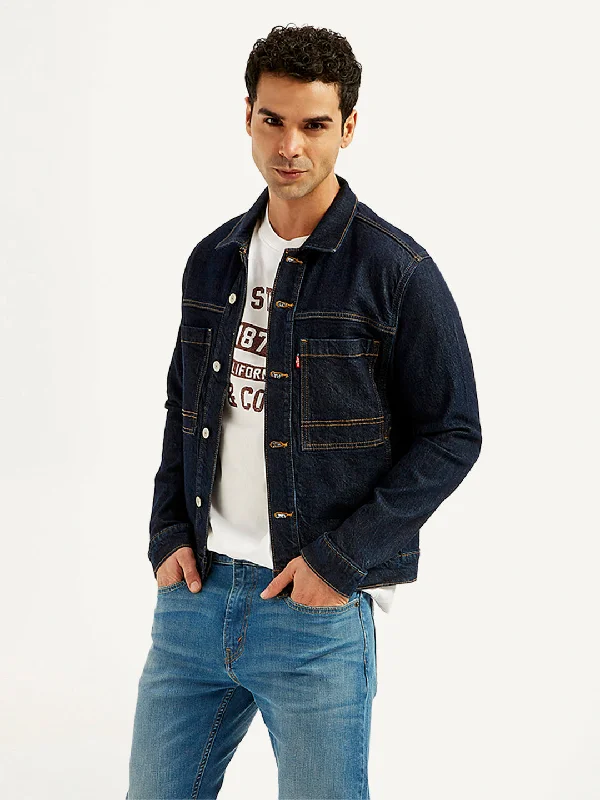 Take Advantage Men's Solid Navy Spread Collar Jacket