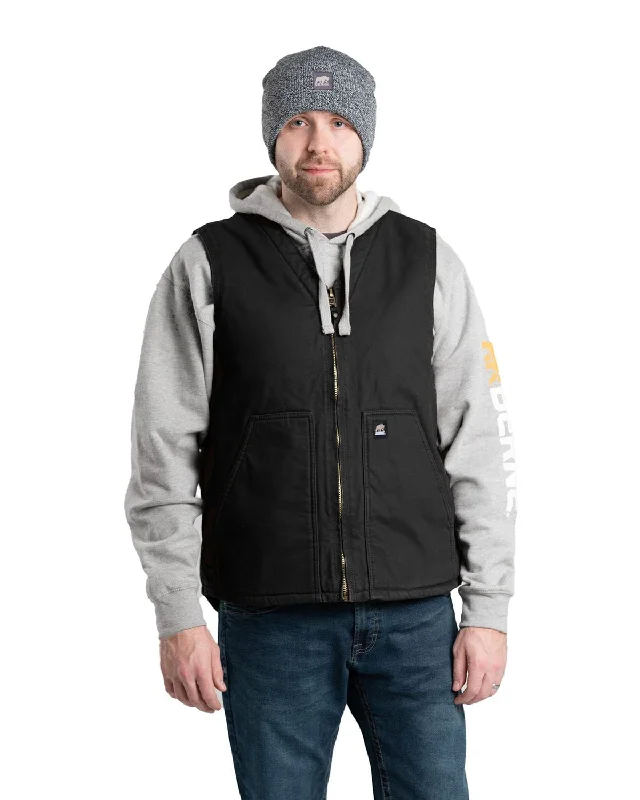 Quick Sale Berne Mens Heartland Sherpa-Lined Duck V-Neck Black 100% Cotton Vest