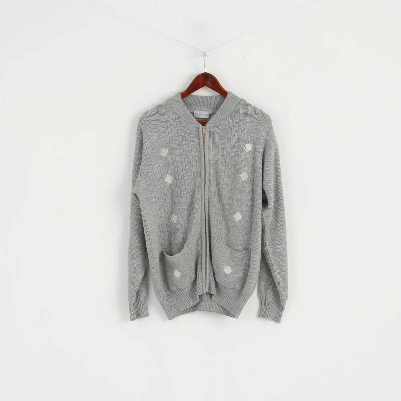 Deal Alert Cavalli Men M Sweater Grey Knit Full Zipper Cardigan Classic Wool Two Pockets Jumper