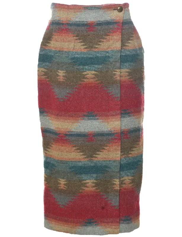 Aztec Print Midi Skirt - M