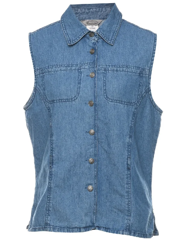 Buy Now Button Front Denim Jacket Vest - M