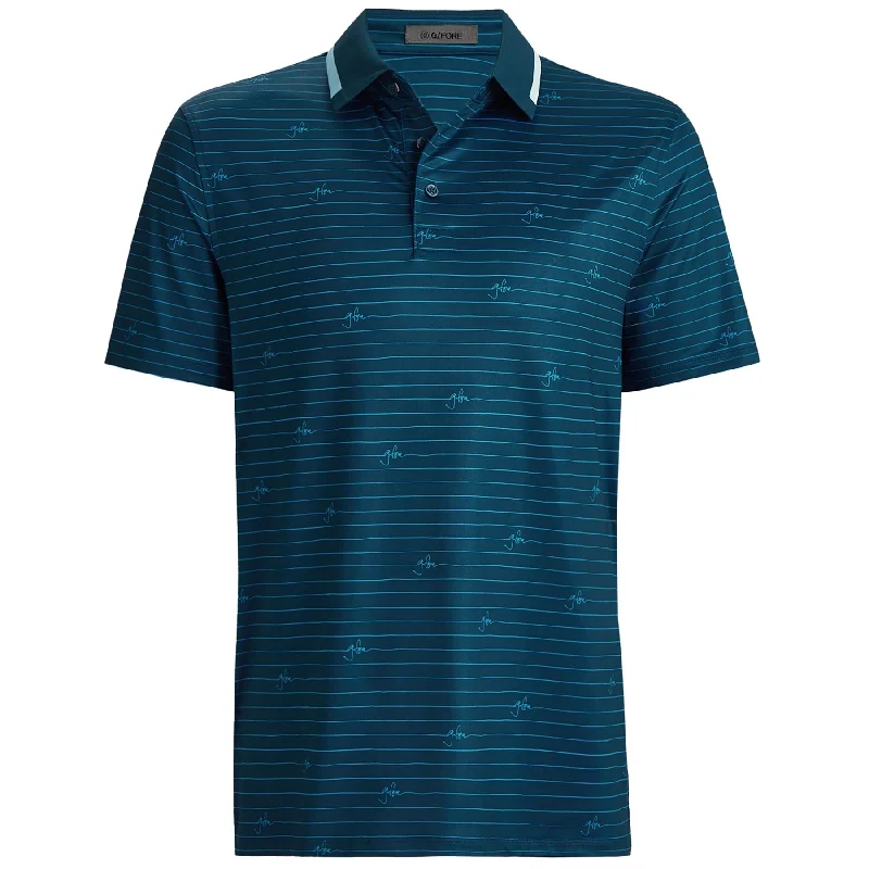 Savings Bonanza Self Collar Floral Print Tech Jersey Polo Deep Sea - AW24