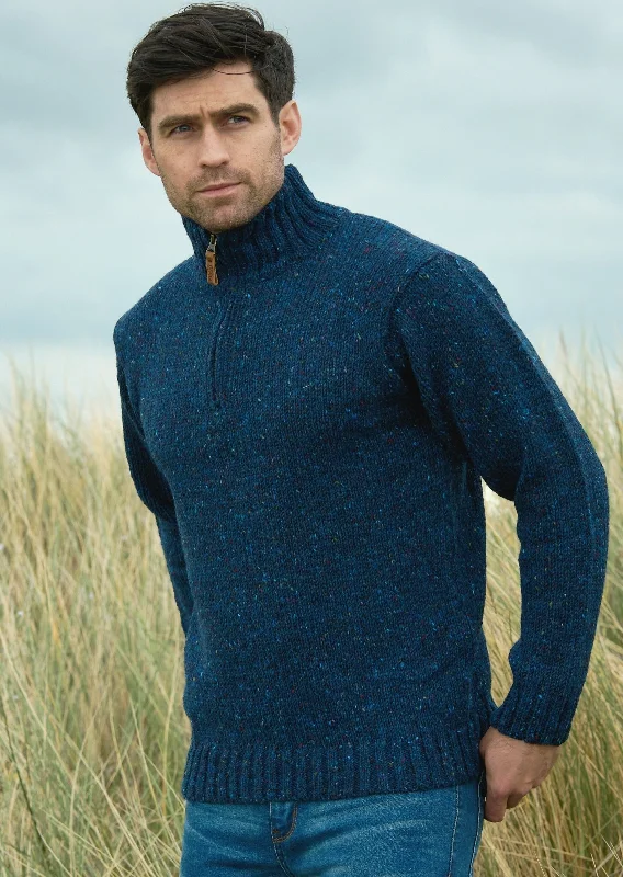Steal Deal Men's Donegal Wool Half Zip Sweater | Blue