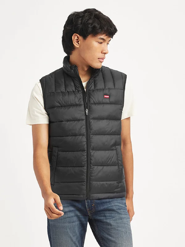 Clearance Event Men's Quilted Black Collar Neck Jacket