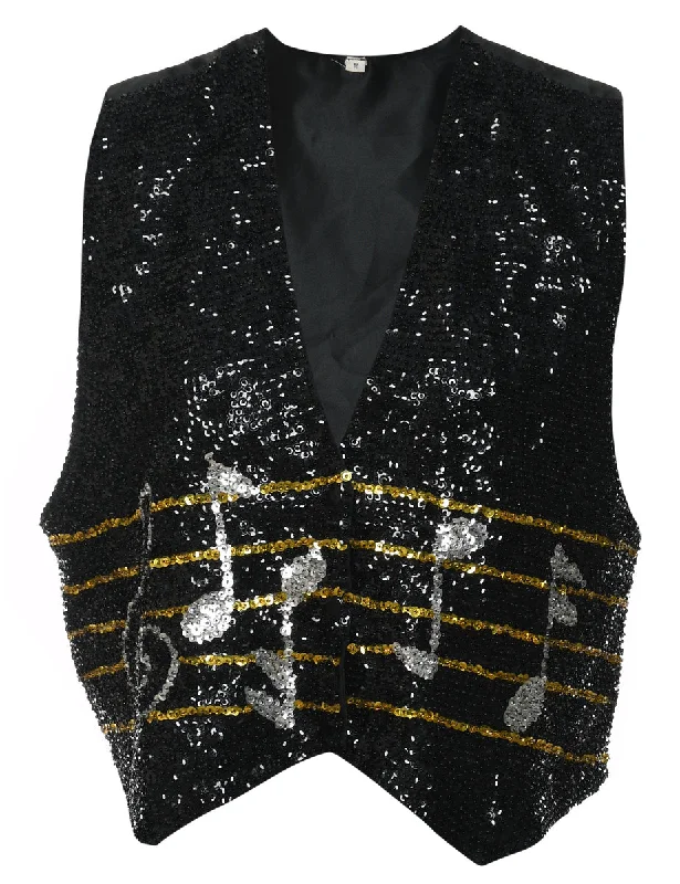 Year-End Deals Black, Silver & Gold Sequined Waistcoat - M