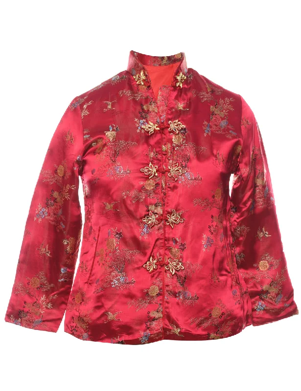 Stock Clearance Brocade Design Red Traditional Evening Jacket - M