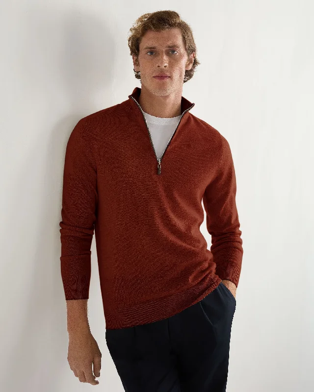 Don't Miss Out Men's Carnaby Half Zip Cashmere Sweater Spice Orange