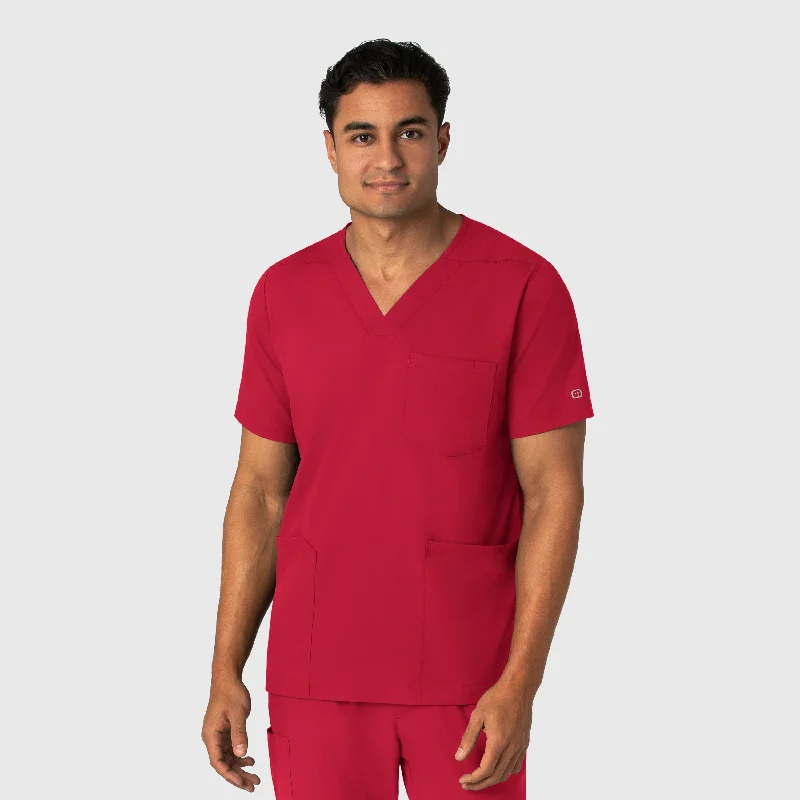 Weekend Deal Boundless Men's Multi Pocket V-Neck Scrub Top - Red