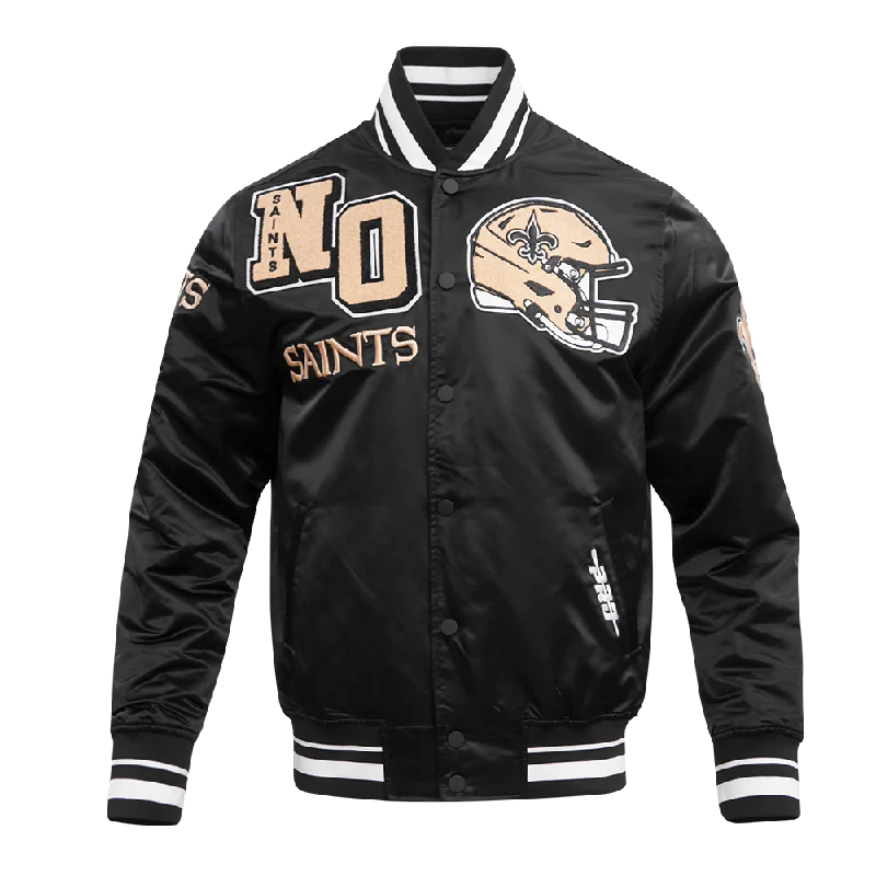 Unmissable Offer NFL NEW ORLEANS SAINTS MASHUP MEN'S RIB SATIN JACKET (BLACK)