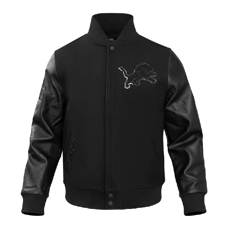 Bargain Prices NFL DETROIT LIONS TRIPLE BLACK MEN'S MEN'S WOOL VARSITY JACKET (TRIPLE BLACK)