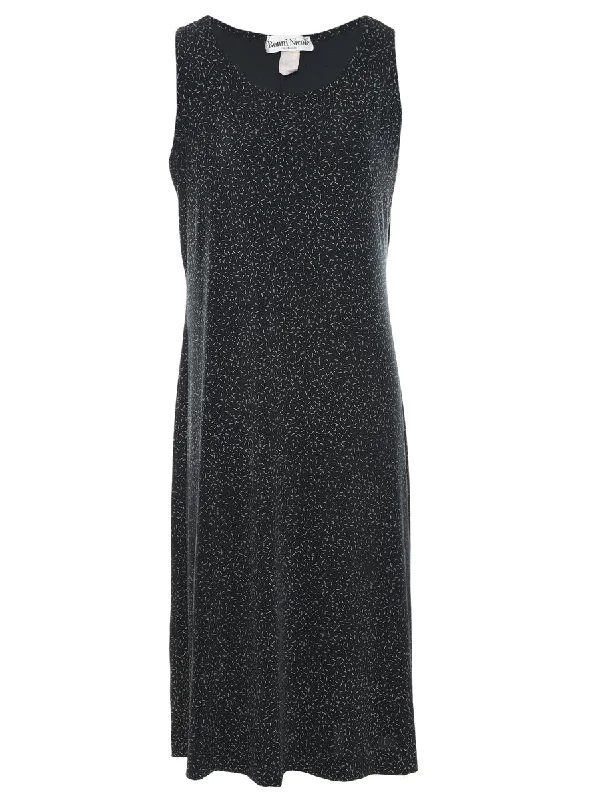 Steals and Deals Black Patterned Midi Dress - M