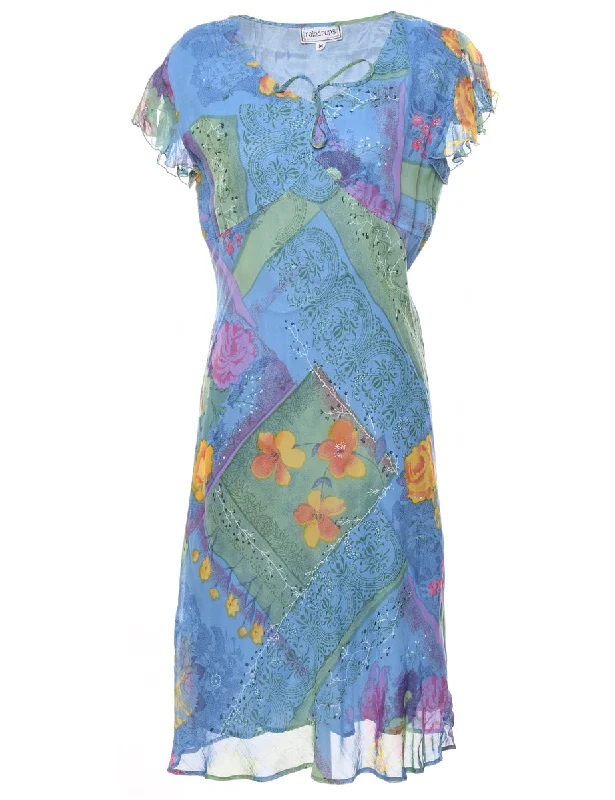 Weekend Deals That Sizzle Blue Y2K Floral Print Dress - M