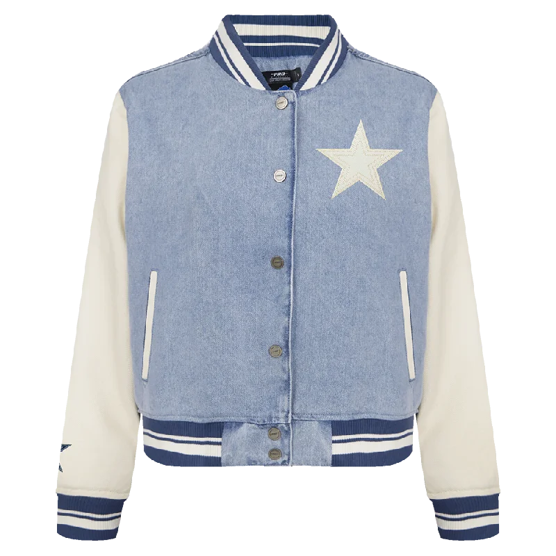 New Deal NFL DALLAS COWBOYS VARSITY BLUES WOMEN'S DENIM VARSITY WOMEN'S JACKET (DENIM/LINEN)