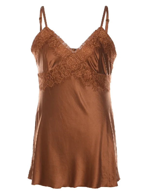 Take Advantage Brown Lace Trim Babydoll - S