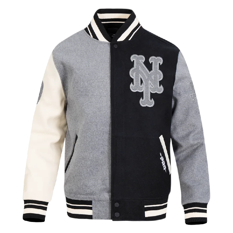 Weekend Offers That Delight MLB NEW YORK MEN'SETS REVERSE FRENCH TERRY MEN'S CB WOOL VARSITY JACKET (BLACK/GRAY/EGGSHELL)