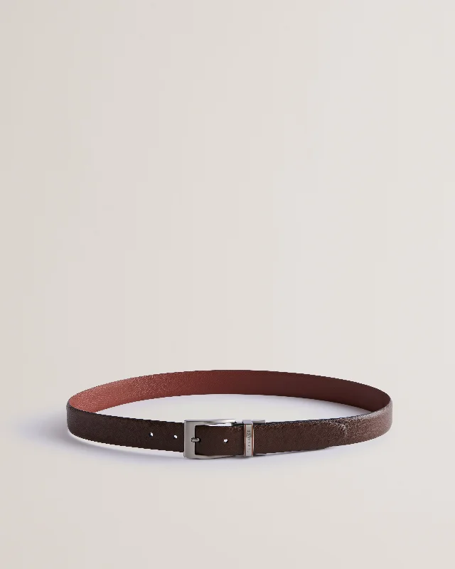 Clearance Sale Colier Saffiano Leather Reversible Belt Brn-Choc