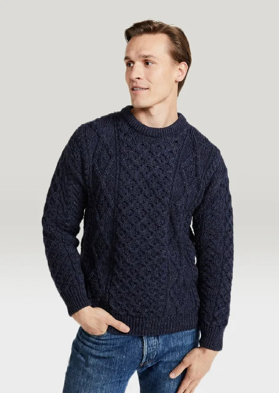 Act Now Unisex Aran Wool Sweater | Navy