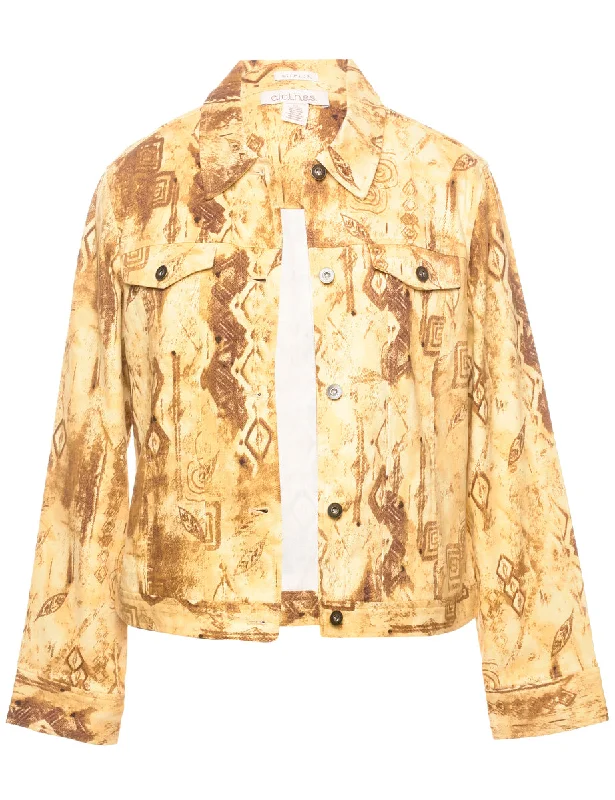 Special Buy Brown & Yellow 1990s Patterned Denim Jacket - L
