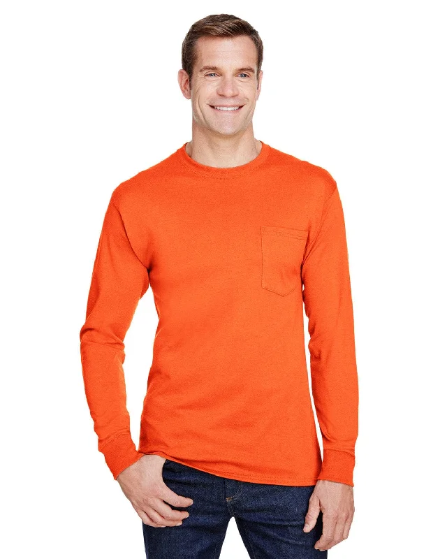 Unbeatable Deal Hanes Workwear Long Sleeve Pocket T-Shirt | Safety Orange