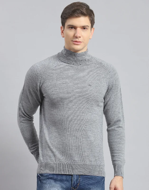 Super Sale Men Grey Melange Solid H Neck Full Sleeve Pullover