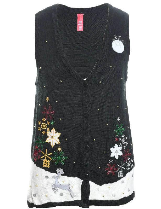 Today’s Special Black Reindeer Design Knit Vest - S