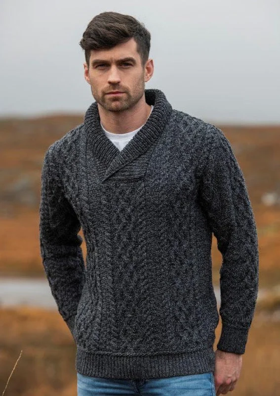 While Supplies Last Aran Bunratty Shawl Collar Sweater | Charocal