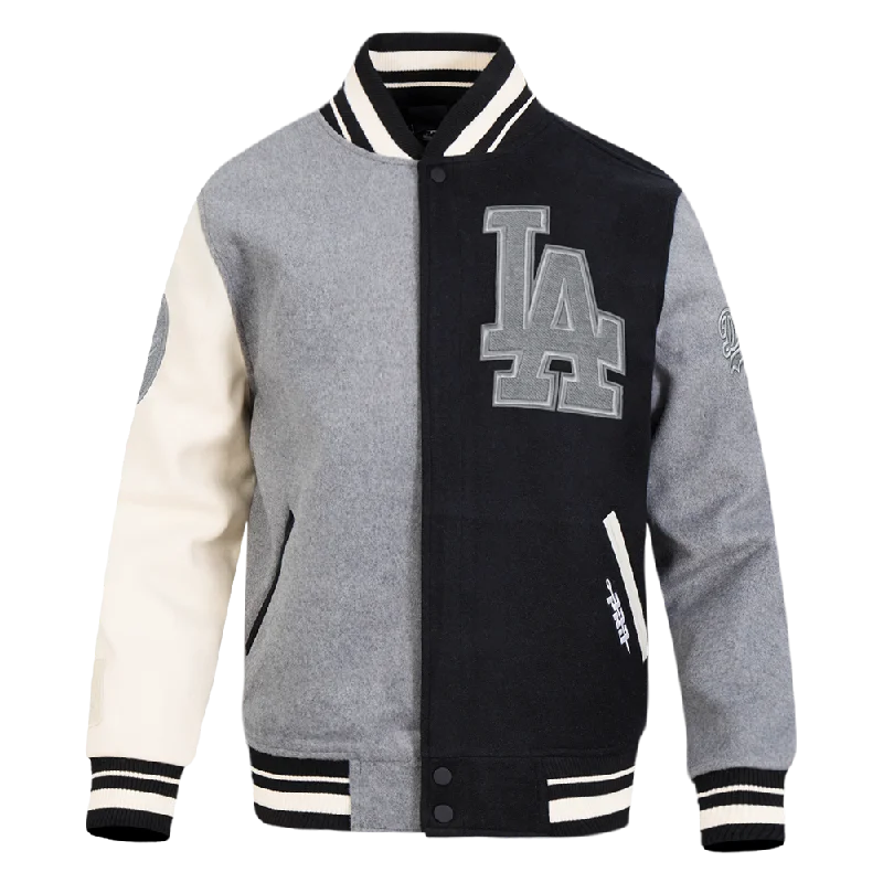 Weekend Discounts to Enjoy MLB LOS ANGELES DODGERS REVERSE FRENCH TERRY MEN'S CB WOOL VARSITY J (BLACK/GRAY/EGGSHELL)