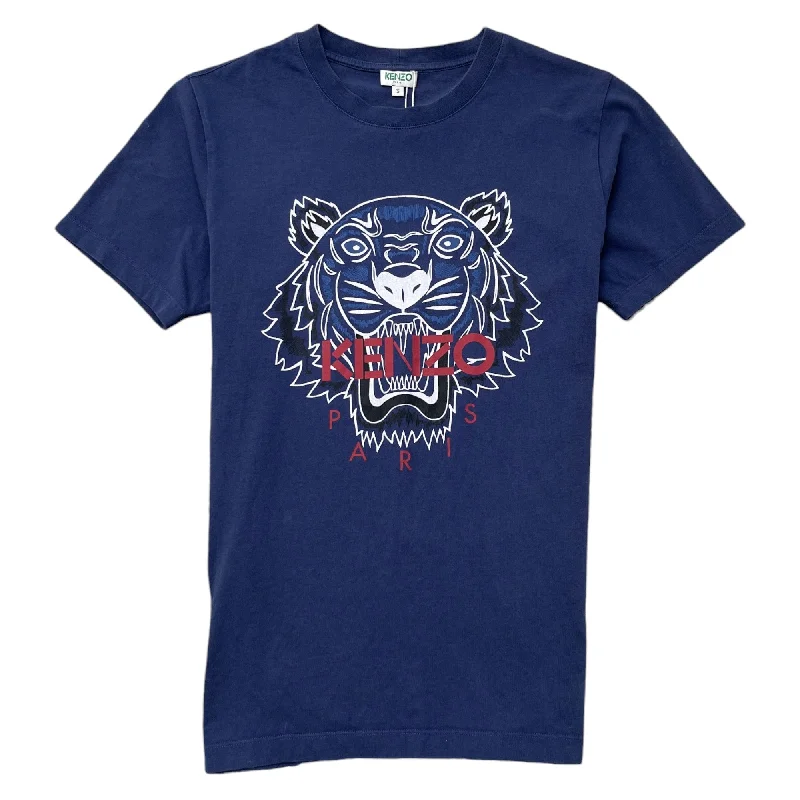 Deal Frenzy Men's Embroidered Tiger T-Shirt Blue Size S