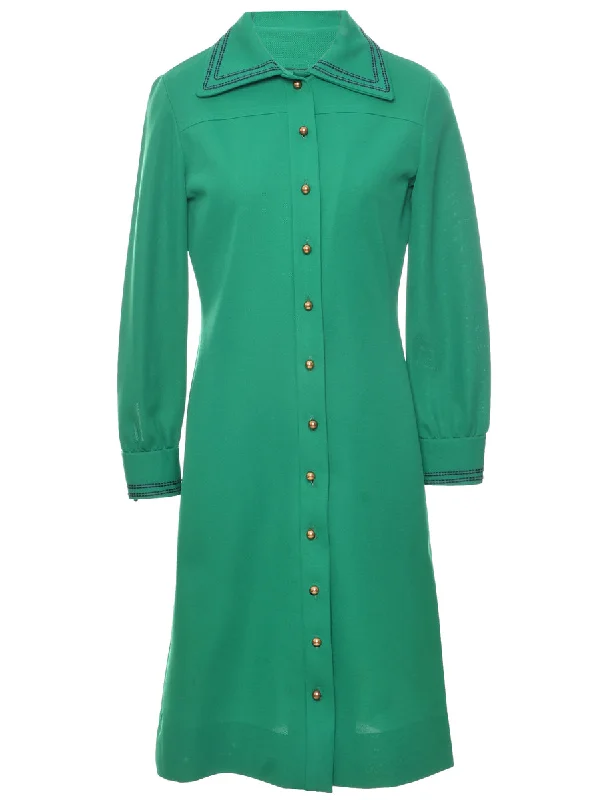 Extra Savings Button Front Green Dress - M