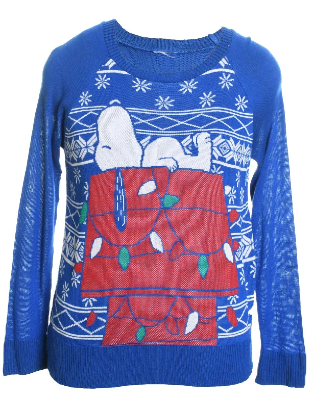 Special Discount Blue Cartoon Christmas Jumper - M