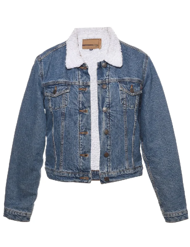 Shop and Save Button Front Shearling Denim Jacket - S