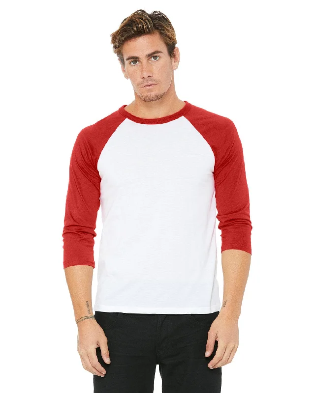 Limited Quantity Bella+Canvas Unisex Triblend 3/4-Sleeve Baseball T-Shirt | White/ Red