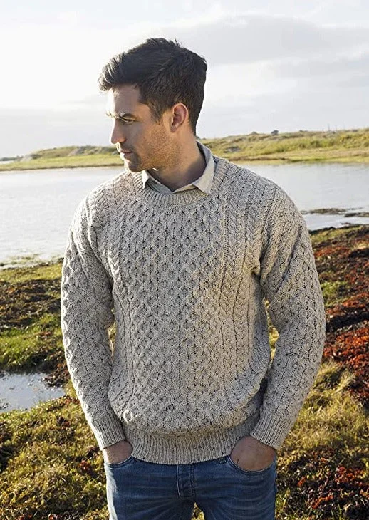 Amazing Value Aran Crew Neck Merino Sweater | Oatmeal