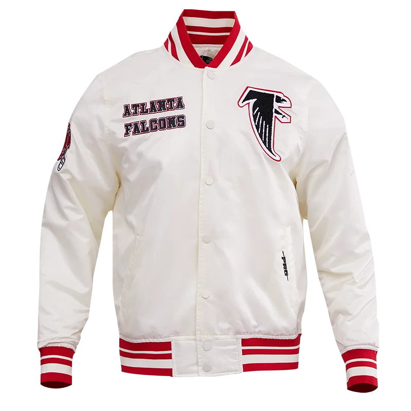 Price Drop NFL ATLANTA FALCONS RETRO CLASSIC MEN'S RIB SATIN JACKET (EGGSHELL/RED)