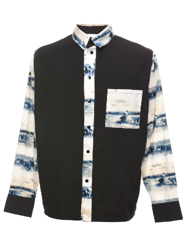Extra Savings Blue & Off-White Western Design Shirt - S