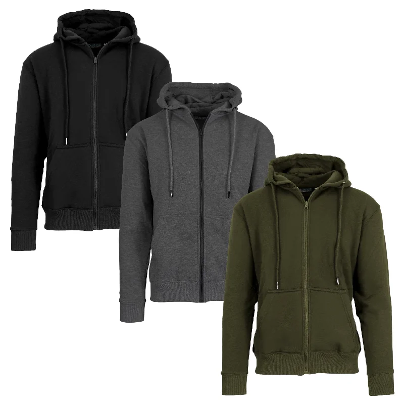 Super Savings 3-Pack Men’s Fleece-Lined Full-Zip Hoodie (S-2XL)