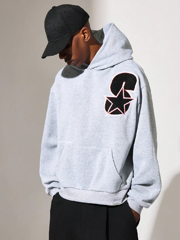 Amazing Deals Regular Fit Overhead Hoodie With Applique & Embroidery Pattern