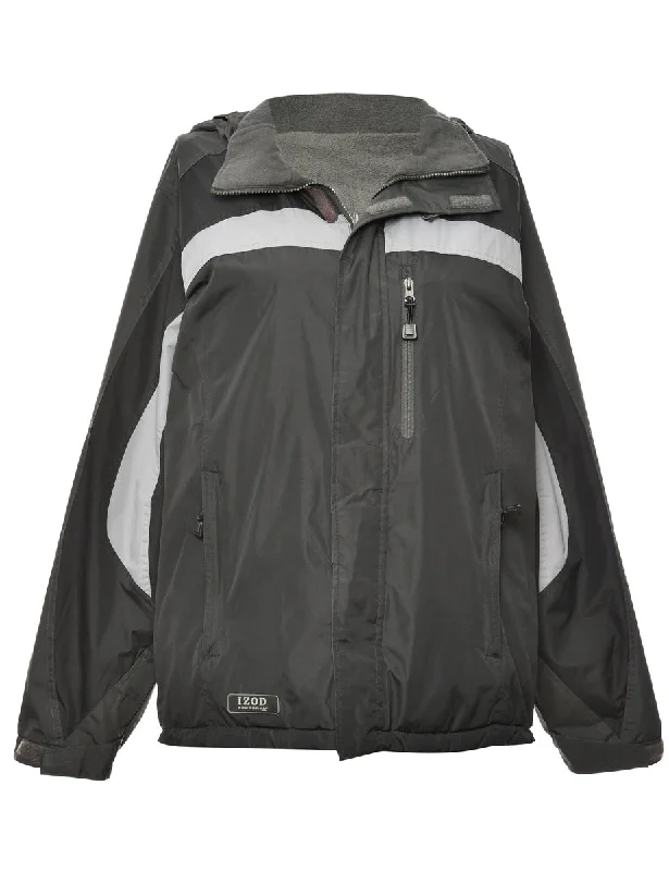 Black & Grey Contrasting Hooded Mountaineering Jacket - L