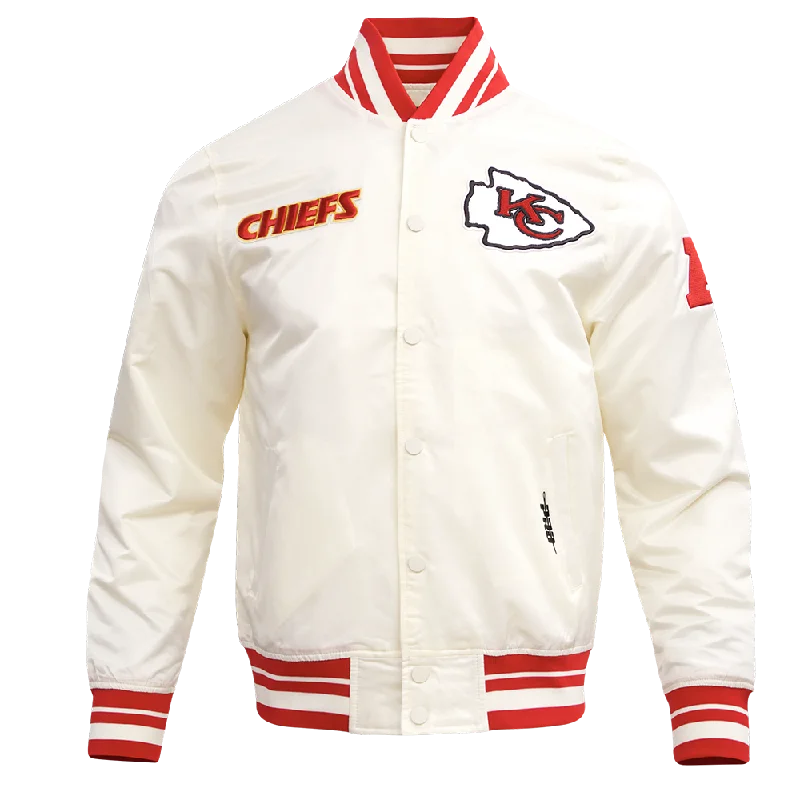Fantastic Savings NFL KANSAS CITY CHIEFS RETRO CLASSIC MEN'SS RIB SATIN JACKET (EGGSHELL/ RED)